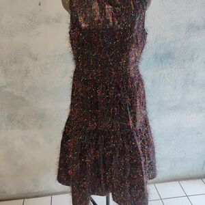 Fringed Metallic Women Sleeveless Holiday Party Midi Dress Lined Size 6 Halogen